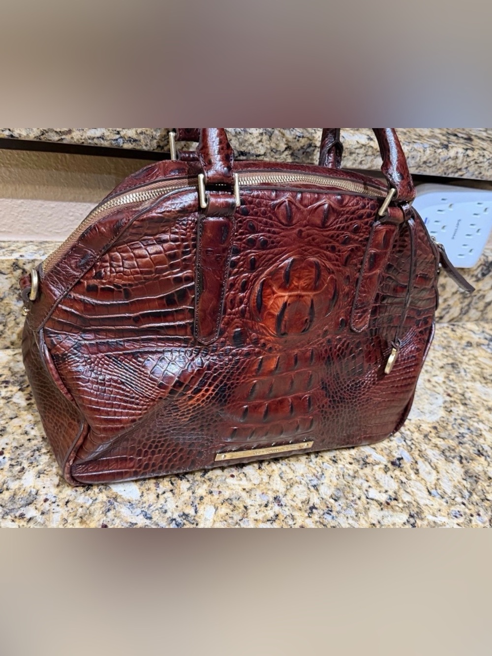Brahmin Bag Womens Brown Alligator Leather Tote Zip Pockets Handbag - Picture 3 of 12